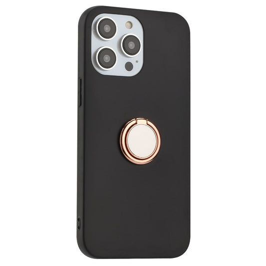 Cellphone Cover for iPhone 14 Pro Ring Kickstand Matte TPU Phone Case Support Car Magnet Mount - Rose Gold