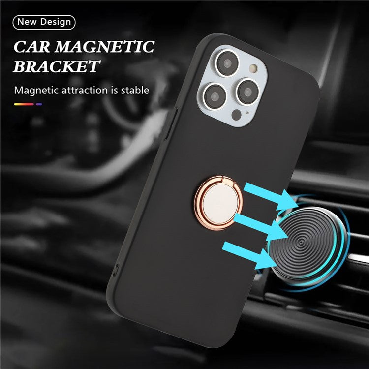 Cellphone Cover for iPhone 14 Pro Ring Kickstand Matte TPU Phone Case Support Car Magnet Mount - Rose Gold