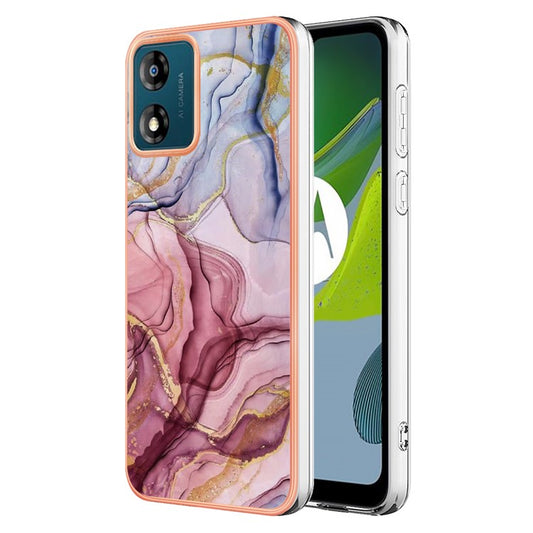 TPU Phone Case for Motorola Moto E13 4G , YB IMD Series-16 Style E Marble Pattern 2.0mm Electroplating IMD Phone Cover - Rose Gold