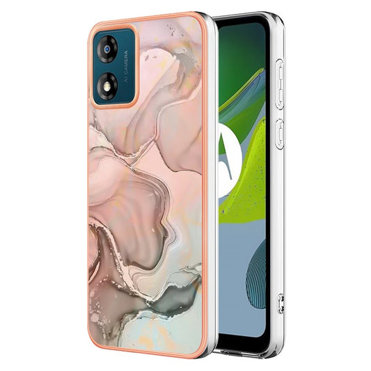 TPU Phone Case for Motorola Moto E13 4G , YB IMD Series-16 Style E Marble Pattern 2.0mm Electroplating IMD Phone Cover - Pink