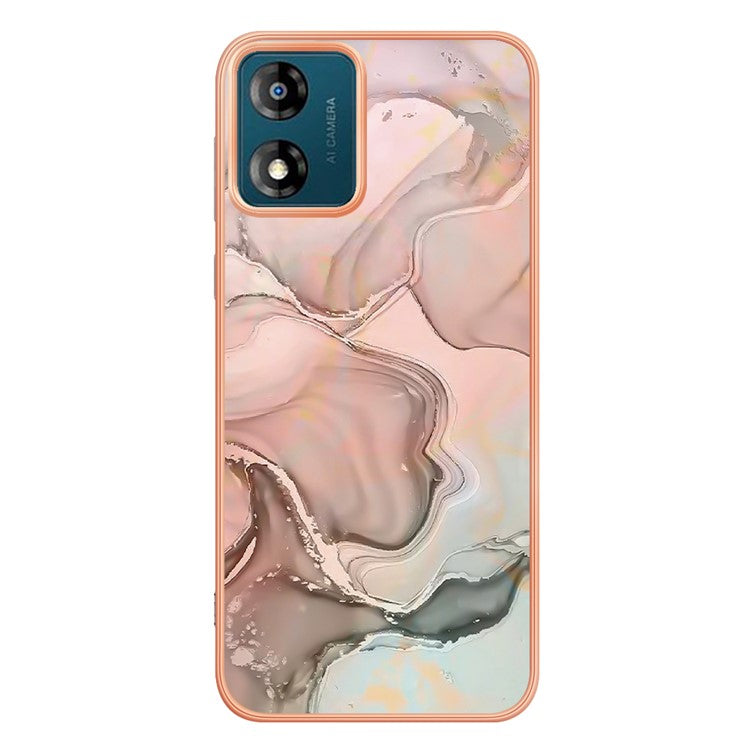 TPU Phone Case for Motorola Moto E13 4G , YB IMD Series-16 Style E Marble Pattern 2.0mm Electroplating IMD Phone Cover - Pink