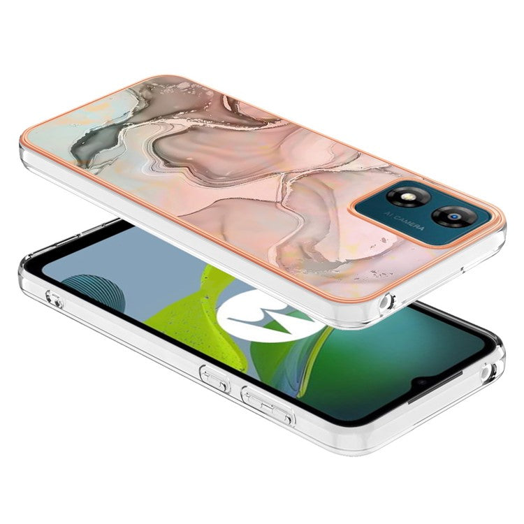 TPU Phone Case for Motorola Moto E13 4G , YB IMD Series-16 Style E Marble Pattern 2.0mm Electroplating IMD Phone Cover - Pink