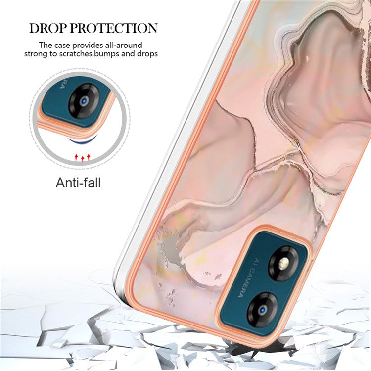 TPU Phone Case for Motorola Moto E13 4G , YB IMD Series-16 Style E Marble Pattern 2.0mm Electroplating IMD Phone Cover - Pink