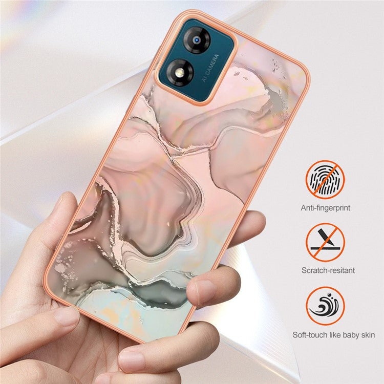 TPU Phone Case for Motorola Moto E13 4G , YB IMD Series-16 Style E Marble Pattern 2.0mm Electroplating IMD Phone Cover - Pink