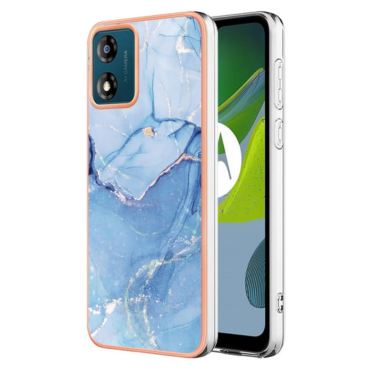 TPU Phone Case for Motorola Moto E13 4G , YB IMD Series-16 Style E Marble Pattern 2.0mm Electroplating IMD Phone Cover - Blue