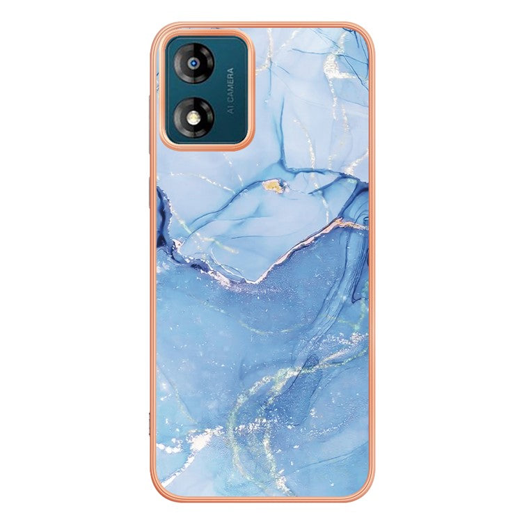 TPU Phone Case for Motorola Moto E13 4G , YB IMD Series-16 Style E Marble Pattern 2.0mm Electroplating IMD Phone Cover - Blue
