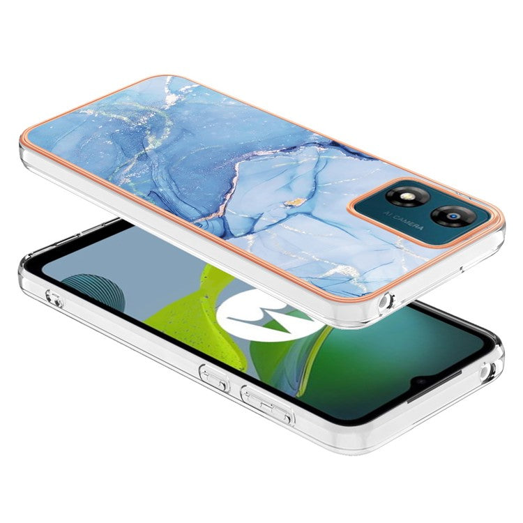 TPU Phone Case for Motorola Moto E13 4G , YB IMD Series-16 Style E Marble Pattern 2.0mm Electroplating IMD Phone Cover - Blue