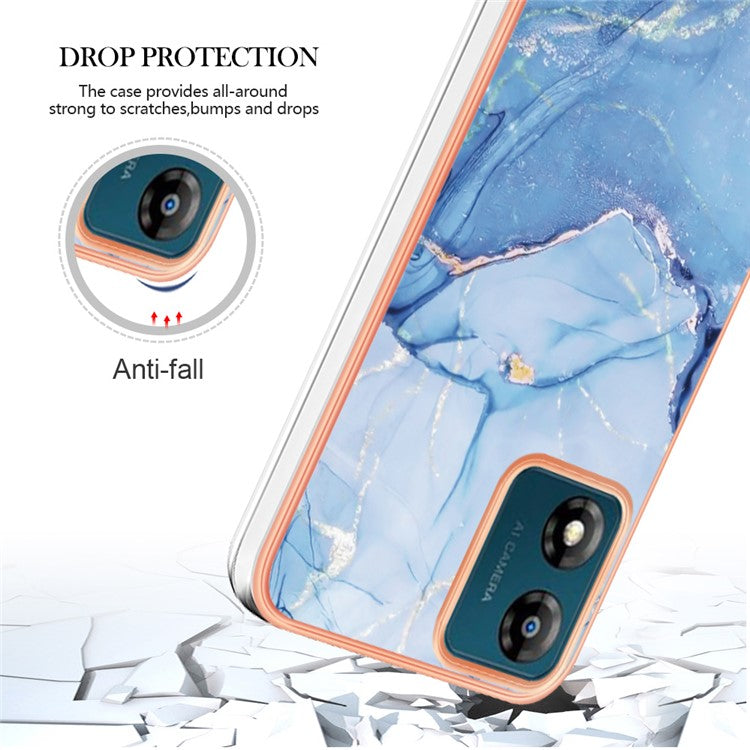 TPU Phone Case for Motorola Moto E13 4G , YB IMD Series-16 Style E Marble Pattern 2.0mm Electroplating IMD Phone Cover - Blue