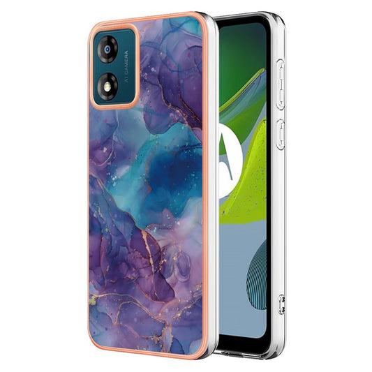 TPU Phone Case for Motorola Moto E13 4G , YB IMD Series-16 Style E Marble Pattern 2.0mm Electroplating IMD Phone Cover - Purple