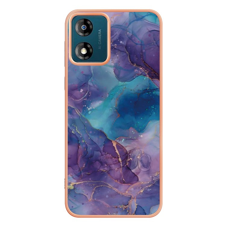 TPU Phone Case for Motorola Moto E13 4G , YB IMD Series-16 Style E Marble Pattern 2.0mm Electroplating IMD Phone Cover - Purple
