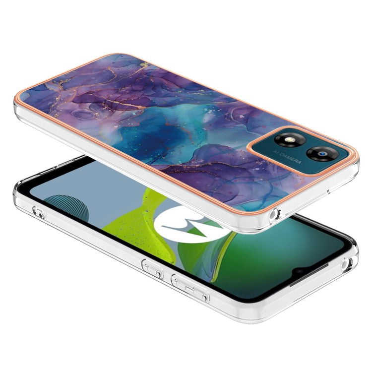 TPU Phone Case for Motorola Moto E13 4G , YB IMD Series-16 Style E Marble Pattern 2.0mm Electroplating IMD Phone Cover - Purple