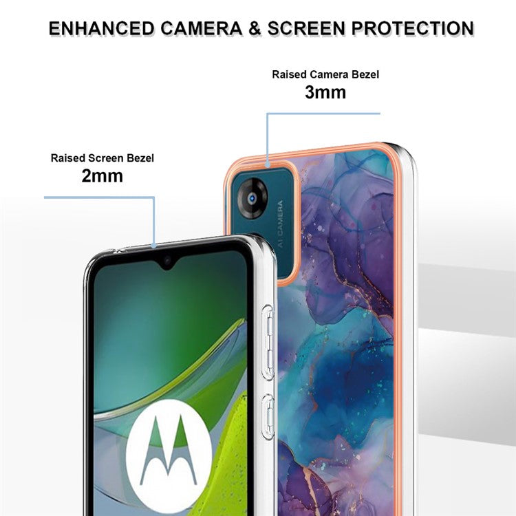 TPU Phone Case for Motorola Moto E13 4G , YB IMD Series-16 Style E Marble Pattern 2.0mm Electroplating IMD Phone Cover - Purple