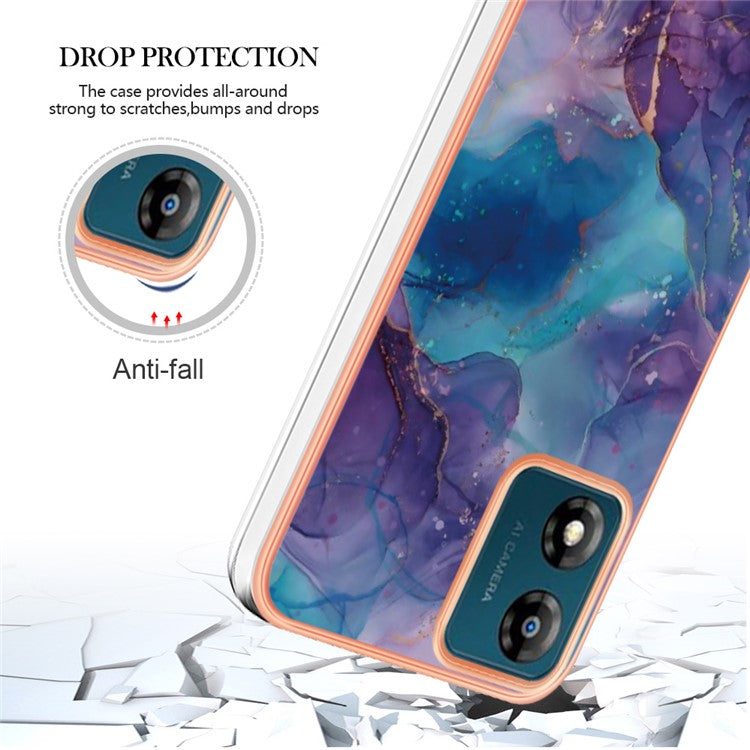 TPU Phone Case for Motorola Moto E13 4G , YB IMD Series-16 Style E Marble Pattern 2.0mm Electroplating IMD Phone Cover - Purple