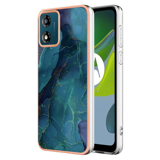 TPU Phone Case for Motorola Moto E13 4G , YB IMD Series-16 Style E Marble Pattern 2.0mm Electroplating IMD Phone Cover - Green