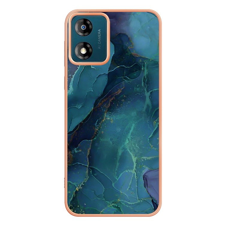 TPU Phone Case for Motorola Moto E13 4G , YB IMD Series-16 Style E Marble Pattern 2.0mm Electroplating IMD Phone Cover - Green