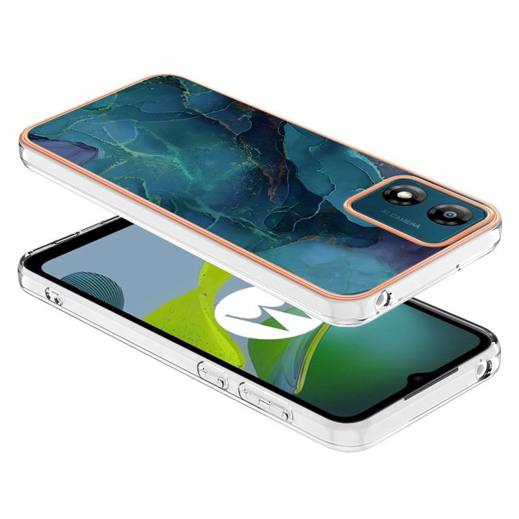 TPU Phone Case for Motorola Moto E13 4G , YB IMD Series-16 Style E Marble Pattern 2.0mm Electroplating IMD Phone Cover - Green