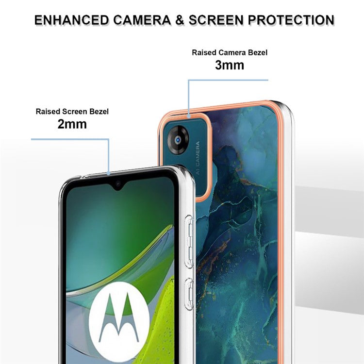 TPU Phone Case for Motorola Moto E13 4G , YB IMD Series-16 Style E Marble Pattern 2.0mm Electroplating IMD Phone Cover - Green