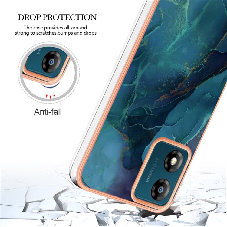TPU Phone Case for Motorola Moto E13 4G , YB IMD Series-16 Style E Marble Pattern 2.0mm Electroplating IMD Phone Cover - Green