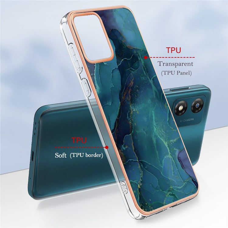 TPU Phone Case for Motorola Moto E13 4G , YB IMD Series-16 Style E Marble Pattern 2.0mm Electroplating IMD Phone Cover - Green