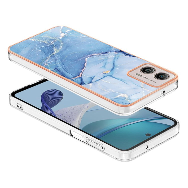 YB IMD Series-16 Style E Phone Case For Motorola Moto G53 5G / G23 4G / G13 4G IMD Marble Pattern 2.0mm TPU Cover - Blue