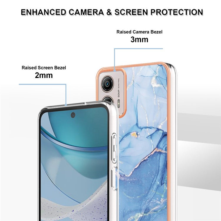 YB IMD Series-16 Style E Phone Case For Motorola Moto G53 5G / G23 4G / G13 4G IMD Marble Pattern 2.0mm TPU Cover - Blue