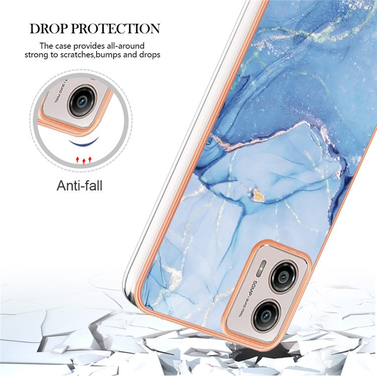 YB IMD Series-16 Style E Phone Case For Motorola Moto G53 5G / G23 4G / G13 4G IMD Marble Pattern 2.0mm TPU Cover - Blue