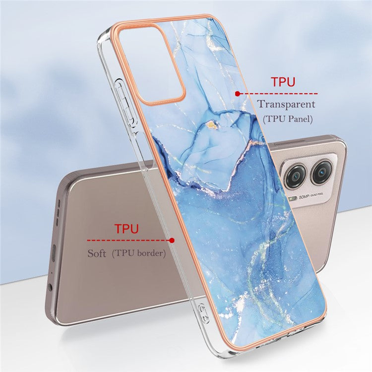 YB IMD Series-16 Style E Phone Case For Motorola Moto G53 5G / G23 4G / G13 4G IMD Marble Pattern 2.0mm TPU Cover - Blue