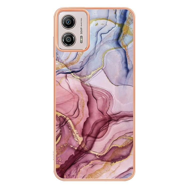 YB IMD Series-16 Style E Phone Case For Motorola Moto G53 5G / G23 4G / G13 4G IMD Marble Pattern 2.0mm TPU Cover - Rose Gold