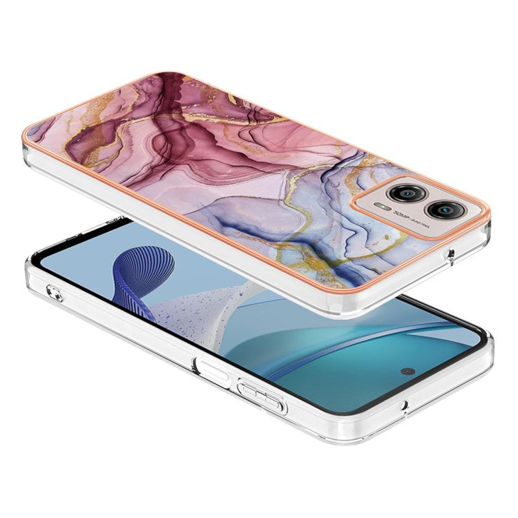 YB IMD Series-16 Style E Phone Case For Motorola Moto G53 5G / G23 4G / G13 4G IMD Marble Pattern 2.0mm TPU Cover - Rose Gold