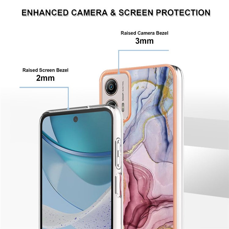 YB IMD Series-16 Style E Phone Case For Motorola Moto G53 5G / G23 4G / G13 4G IMD Marble Pattern 2.0mm TPU Cover - Rose Gold