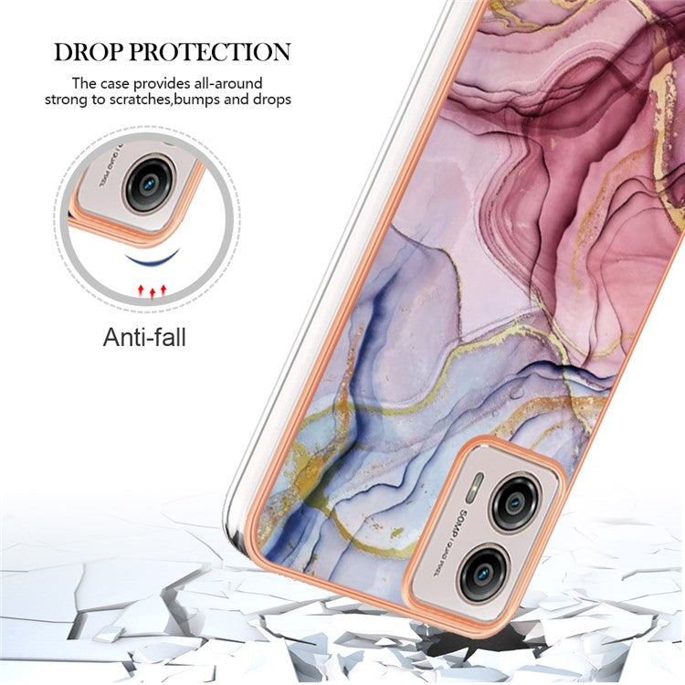 YB IMD Series-16 Style E Phone Case For Motorola Moto G53 5G / G23 4G / G13 4G IMD Marble Pattern 2.0mm TPU Cover - Rose Gold