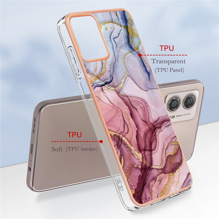 YB IMD Series-16 Style E Phone Case For Motorola Moto G53 5G / G23 4G / G13 4G IMD Marble Pattern 2.0mm TPU Cover - Rose Gold