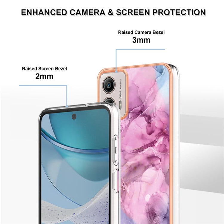 YB IMD Series-16 Style E Phone Case For Motorola Moto G53 5G / G23 4G / G13 4G IMD Marble Pattern 2.0mm TPU Cover - Rose