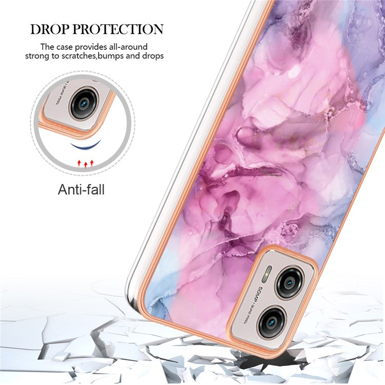 YB IMD Series-16 Style E Phone Case For Motorola Moto G53 5G / G23 4G / G13 4G IMD Marble Pattern 2.0mm TPU Cover - Rose
