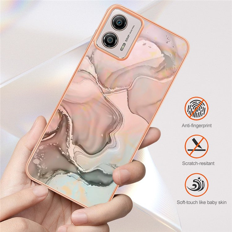 YB IMD Series-16 Style E Phone Case For Motorola Moto G53 5G / G23 4G / G13 4G IMD Marble Pattern 2.0mm TPU Cover - Rose