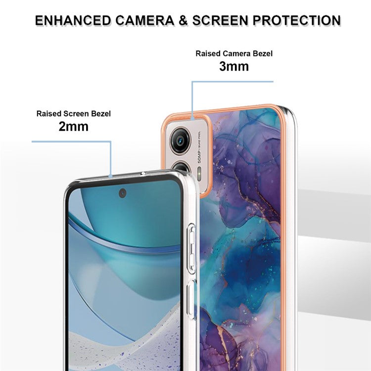 YB IMD Series-16 Style E Phone Case For Motorola Moto G53 5G / G23 4G / G13 4G IMD Marble Pattern 2.0mm TPU Cover - Purple