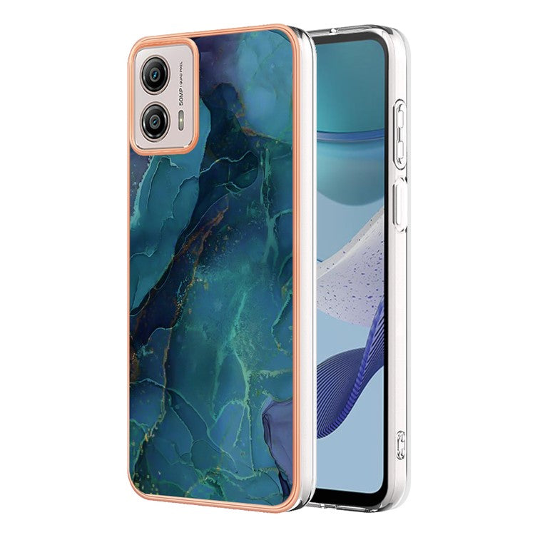 YB IMD Series-16 Style E Phone Case For Motorola Moto G53 5G / G23 4G / G13 4G IMD Marble Pattern 2.0mm TPU Cover - Green