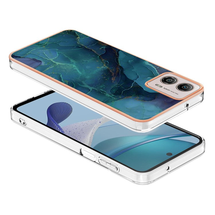 YB IMD Series-16 Style E Phone Case For Motorola Moto G53 5G / G23 4G / G13 4G IMD Marble Pattern 2.0mm TPU Cover - Green