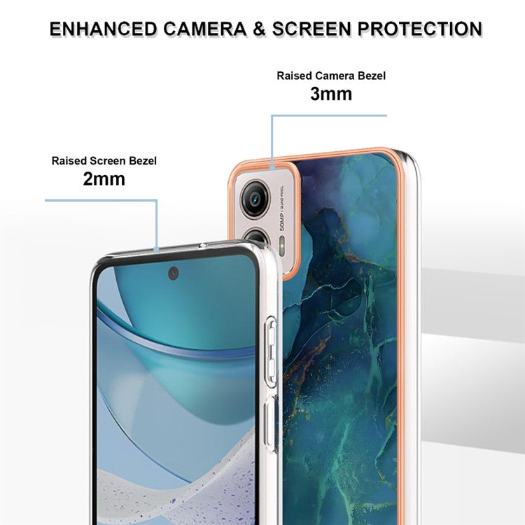 YB IMD Series-16 Style E Phone Case For Motorola Moto G53 5G / G23 4G / G13 4G IMD Marble Pattern 2.0mm TPU Cover - Green