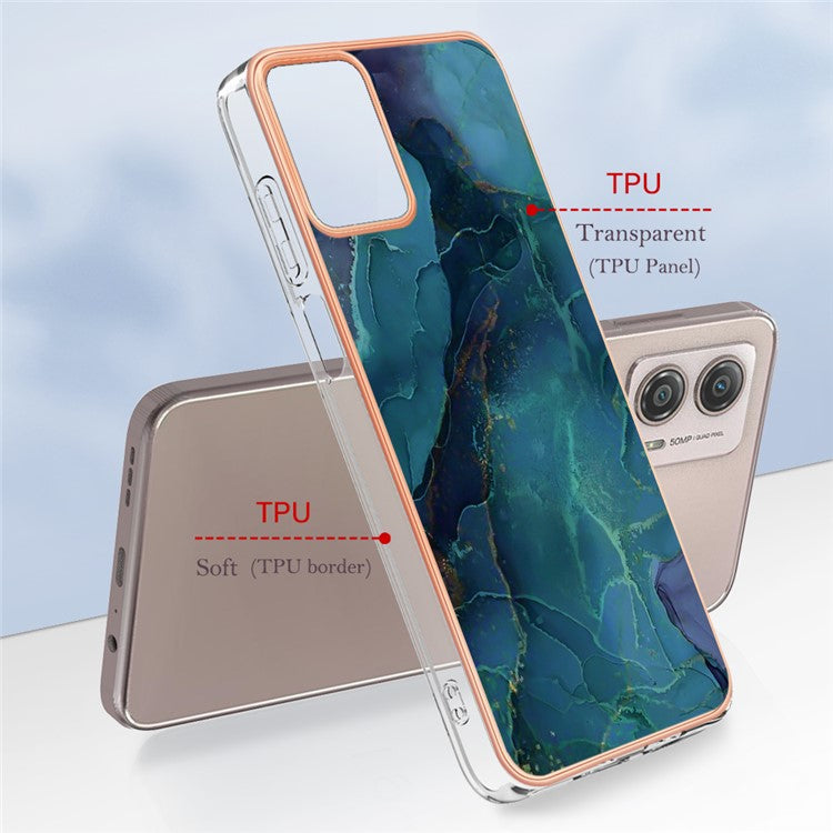 YB IMD Series-16 Style E Phone Case For Motorola Moto G53 5G / G23 4G / G13 4G IMD Marble Pattern 2.0mm TPU Cover - Green