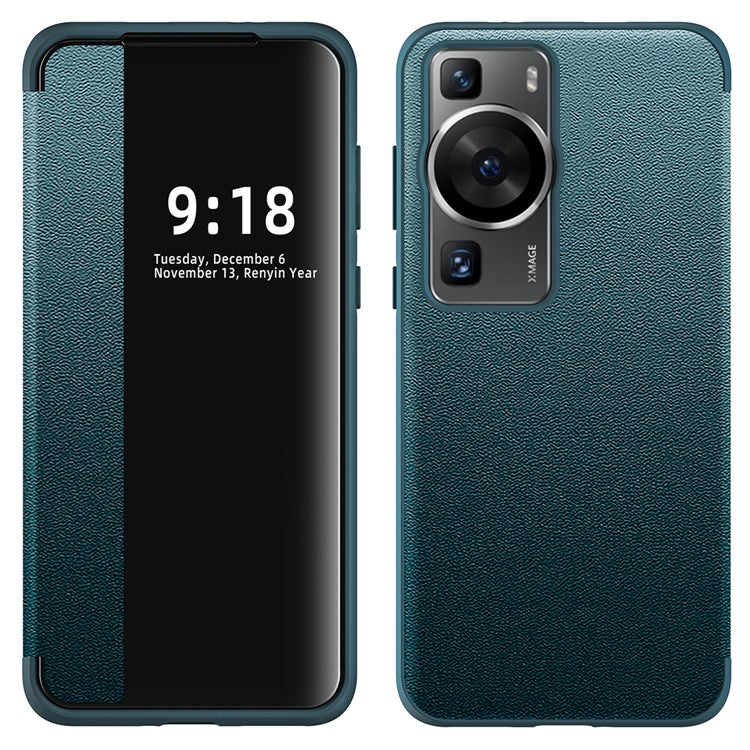 For Huawei P60 Anti-Drop Case View Window PU Leather Flip Cover TPU Acrylic Phone Case - Blue