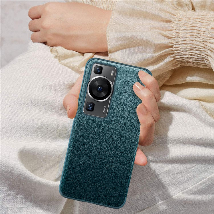 For Huawei P60 Anti-Drop Case View Window PU Leather Flip Cover TPU Acrylic Phone Case - Blue