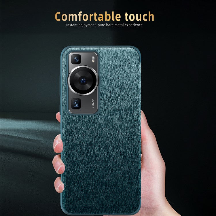 For Huawei P60 Anti-Drop Case View Window PU Leather Flip Cover TPU Acrylic Phone Case - Blue