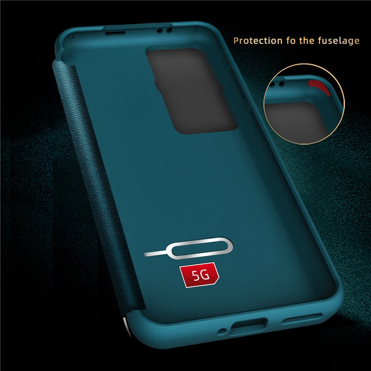 For Huawei P60 Anti-Drop Case View Window PU Leather Flip Cover TPU Acrylic Phone Case - Blue