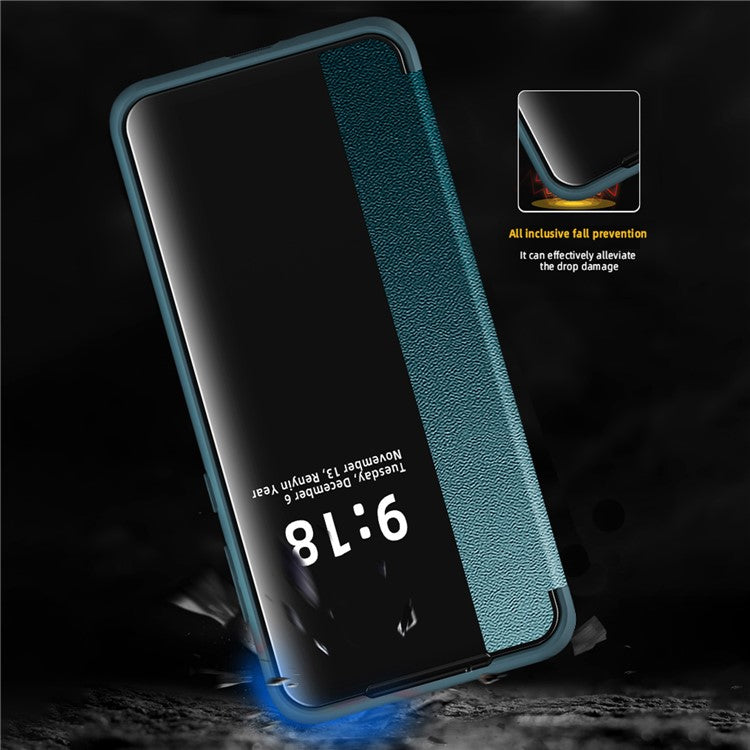For Huawei P60 Anti-Drop Case View Window PU Leather Flip Cover TPU Acrylic Phone Case - Blue