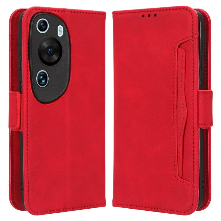 Wallet Phone Case for Huawei P60 Art Leather Flip Cover Multiple Card Slots Phone Shell with Stand - Red