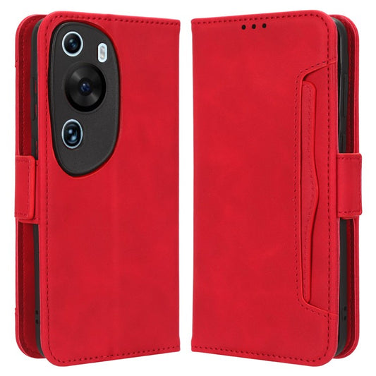 Wallet Phone Case for Huawei P60 Art Leather Flip Cover Multiple Card Slots Phone Shell with Stand - Red