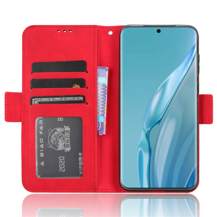 Wallet Phone Case for Huawei P60 Art Leather Flip Cover Multiple Card Slots Phone Shell with Stand - Red