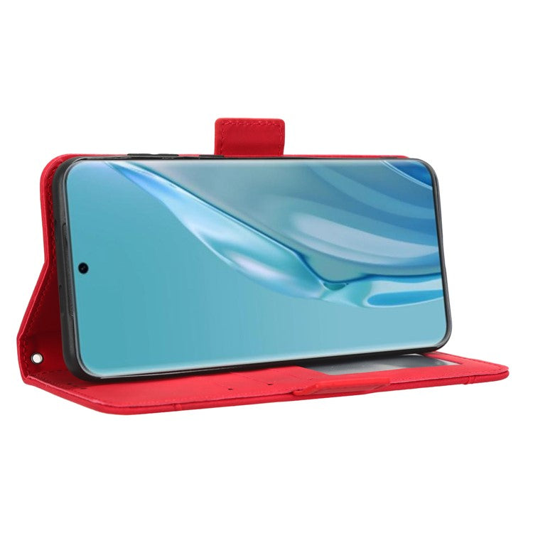 Wallet Phone Case for Huawei P60 Art Leather Flip Cover Multiple Card Slots Phone Shell with Stand - Red