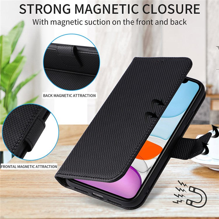 PU Leather Flip Case for Huawei P60 Art Protective Cover Diamond Texture Anti-Drop Wallet Phone Case - Blue